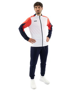 JAKO Training Suit Polyester Dynamic (Jacket and Trousers, sporty cut) white/coral red/navy blue Men's