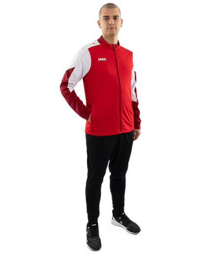 JAKO Trainingsanzug Polyester Dynamic (Jacke und Hose, sportiver Schnitt) rot/weiss/dunkelrot Herren