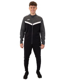 JAKO Trainingsanzug Polyester Iconic (Jacke und Hose, sportiver Schnitt) schwarz/anthrazitgrau Herren