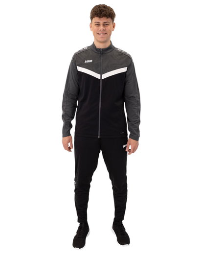 JAKO Trainingsanzug Polyester Iconic (Jacke und Hose, sportiver Schnitt) schwarz/anthrazitgrau Herren