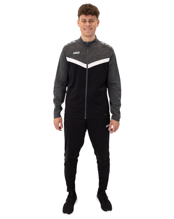 JAKO Trainingsanzug Polyester Iconic (Jacke und Hose, sportiver Schnitt) schwarz/anthrazitgrau Herren