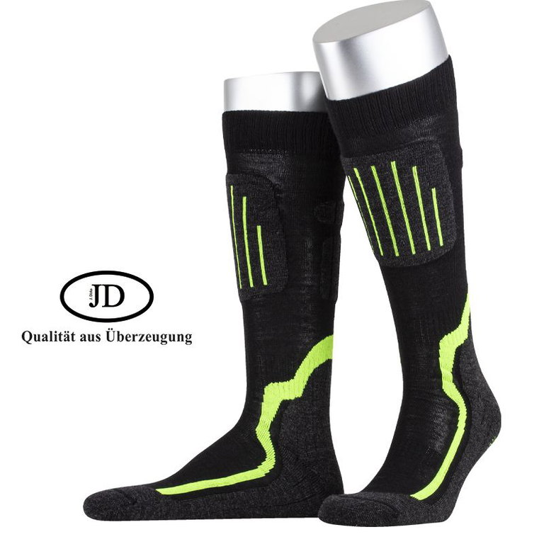 JD Helden-Kniestrumpf mit Polsterzonen (Merinowolle) schwarz/lime Herren - 1 Paar