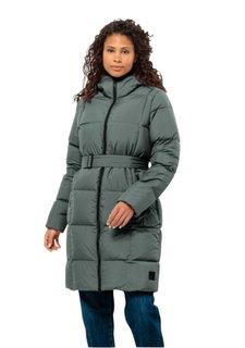 Jack Wolfskin Winter-Daunenmantel Frozen Lake Coat 2024 (winddicht, wasserabweisend, atmungsaktiv) dunkelgrün Damen
