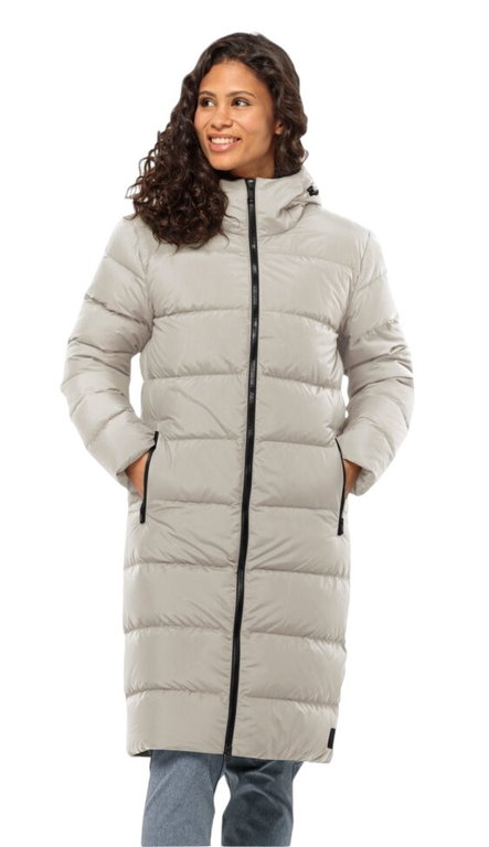 Jack Wolfskin Winter-Daunenmantel Frozen Palace Coat 2024 (winddicht, wasserabweisend) beige Damen