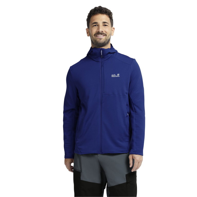 Jack Wolfskin Fleecejacke Litestride Hooded Full Zip (mit Kapuze, elastisches Material) orchidblau Herren