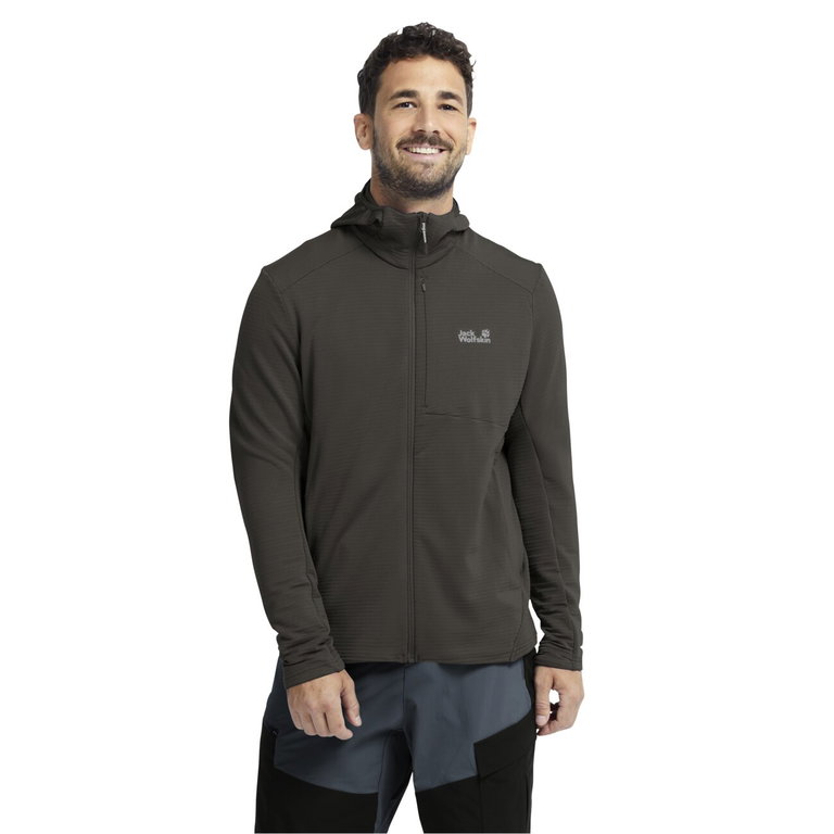 Jack Wolfskin Fleecejacke Litestride Hooded Full Zip (mit Kapuze, elastisches Material) braun Herren