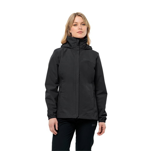 Jack Wolfskin Regenjacke Stormy Point 2-Lagen (Wetterschutzjacke, wasserdicht, winddicht) schwarz Damen