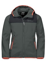 Jack Wolfskin Softshell Jacket Fourwinds (wind & water repellent) dark green Kids