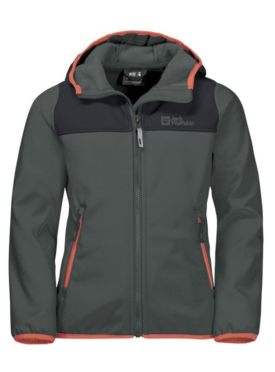 Jack Wolfskin Softshelljacke Fourwinds (wind-& wasserabweisend) dunkelgrün Kinder