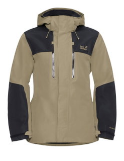 Jack Wolfskin Wanderjacke-/Regenjacke Jasper 2-Lagen (Wetterschutzjacke, wasserdicht, winddicht) beige/schwarz Herren