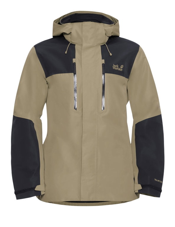 Jack Wolfskin Wanderjacke-/Regenjacke Jasper 2-Lagen (Wetterschutzjacke, wasserdicht, winddicht) beige/schwarz Herren