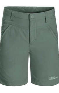 Jack Wolfskin Alltags-Wanderhose Sun Short (atmungsaktiv, temperaturregulierung) kurz hedgegrün Kinder