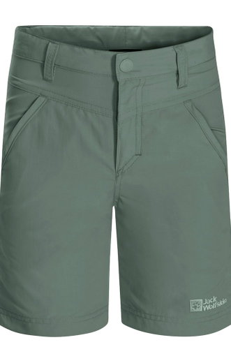 Jack Wolfskin Alltags-Wanderhose Sun Short (atmungsaktiv, temperaturregulierung) kurz hedgegrün Kinder