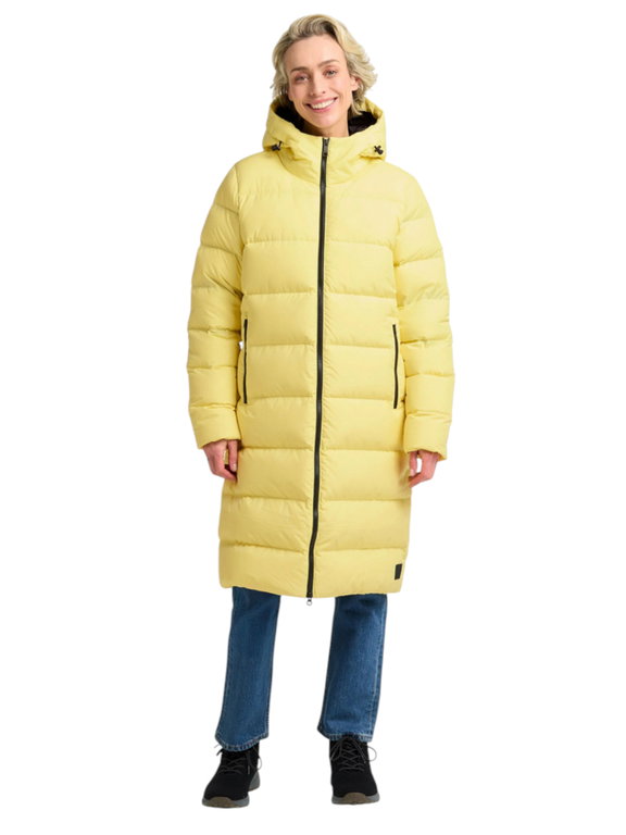 Jack Wolfskin Winter-Daunenmantel Frozen Palace Coat 2025 (winddicht, wasserabweisend) gelb Damen