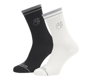 Jack Wolfskin Tagessocke Paw CL Crew (Merinowolle-Mischung, atmungsaktiv) mehrfarbig schwarz/weiss - 1 Paar