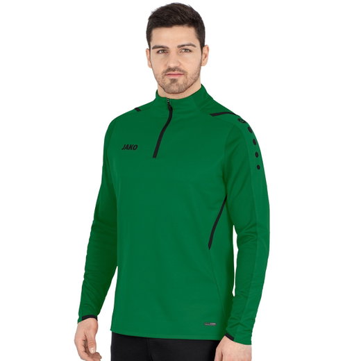 JAKO Langarmshirt Ziptop Challenge - Fleece-Innenseite, Zip-Reissverschluss - grün Herren