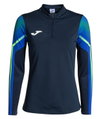 Joma Elite XI Running Long Sleeve Shirt (Sweatshirt, Half-Zip) navy blue/fluorescent green ladies