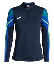 Joma Elite XI Running Long Sleeve Shirt (Sweatshirt, Half-Zip) navy blue/fluorescent green ladies