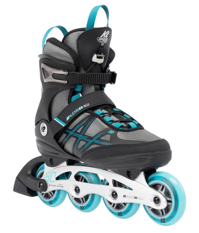 K2 Inline Skates Alexis 80 Alu (Wheels: 80mm/82A, Bearings: ABEC 5) grey/cyan blue ladies