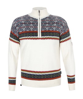 Kama Sweater Pullover 4097 Half Zip mit Nordischen Muster (Merinowolle, sehr warm) weiss Herren