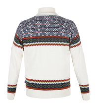 Kama Sweater Pullover 4097 Half Zip mit Nordischen Muster (Merinowolle, sehr warm) weiss Herren