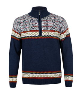 Kama Sweater Pullover 4097 Half Zip mit Nordischen Muster (Merinowolle, sehr warm) navyblau Herren