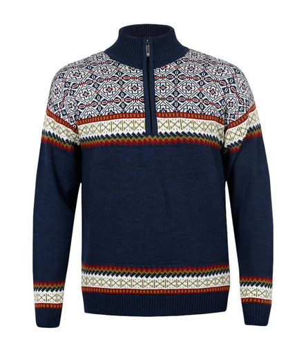 Kama Sweater Pullover 4097 Half Zip mit Nordischen Muster (Merinowolle, sehr warm) navyblau Herren