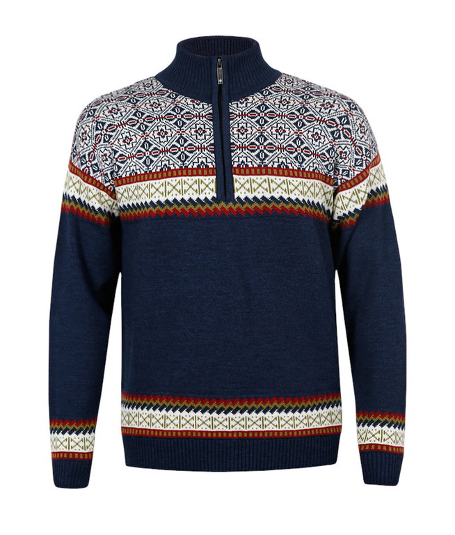 Kama Sweater Pullover 4097 Half Zip mit Nordischen Muster (Merinowolle, sehr warm) navyblau Herren