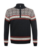 Kama Sweater Pullover 4097 Half Zip mit Nordischen Muster (Merinowolle, sehr warm) graphitgrau Herren