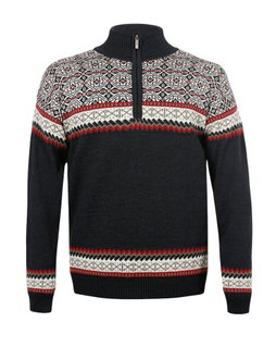 Kama Sweater Pullover 4097 Half Zip mit Nordischen Muster (Merinowolle, sehr warm) graphitgrau Herren