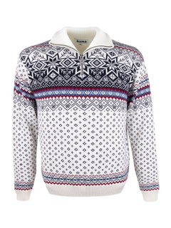 Kama Sweater Pullover 471 Half Zip mit Wintermotiv (Merinowolle-Mischung) weiss Herren