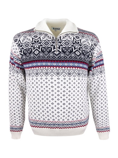 Kama Sweater Pullover 471 Half Zip mit Wintermotiv (Merinowolle-Mischung) weiss Herren