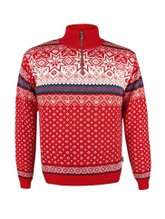 Kama Sweater Pullover 471 Half Zip mit Wintermotiv (Merinowolle-Mischung) rot Herren