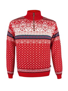 Kama Sweater Pullover 471 Half Zip mit Wintermotiv (Merinowolle-Mischung) rot Herren