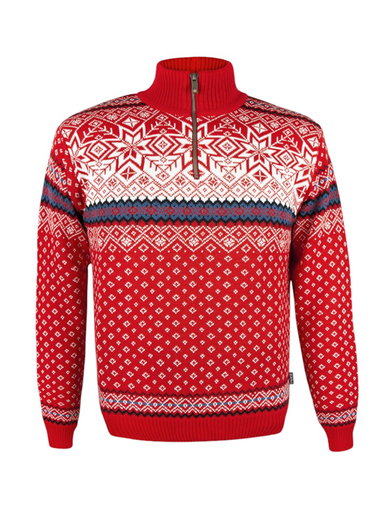 Kama Sweater Pullover 471 Half Zip mit Wintermotiv (Merinowolle-Mischung) rot Herren