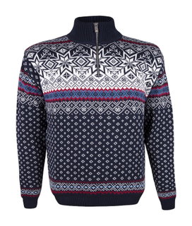 Kama Sweater Pullover 471 Half Zip mit Wintermotiv (Merinowolle-Mischung) navyblau Herren