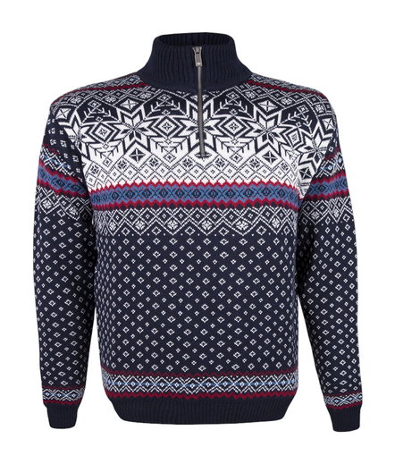 Kama Sweter Pullover 471 Half Zip z zimowym motywem (mieszanka wełny merino) granatowy mężczyźni