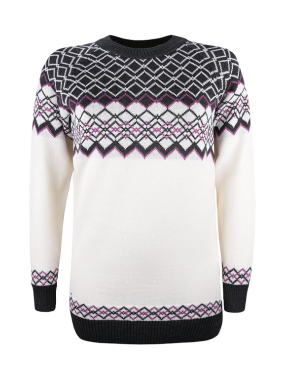 Kama Sweater Pullover 5045 mit Nordischen Muster (Merinowolle-Mischung) weiss Damen
