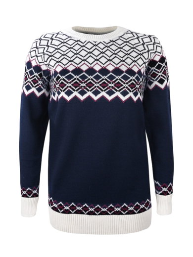 Kama Sweater Pullover 5045 mit Nordischen Muster (Merinowolle-Mischung) navyblau Damen