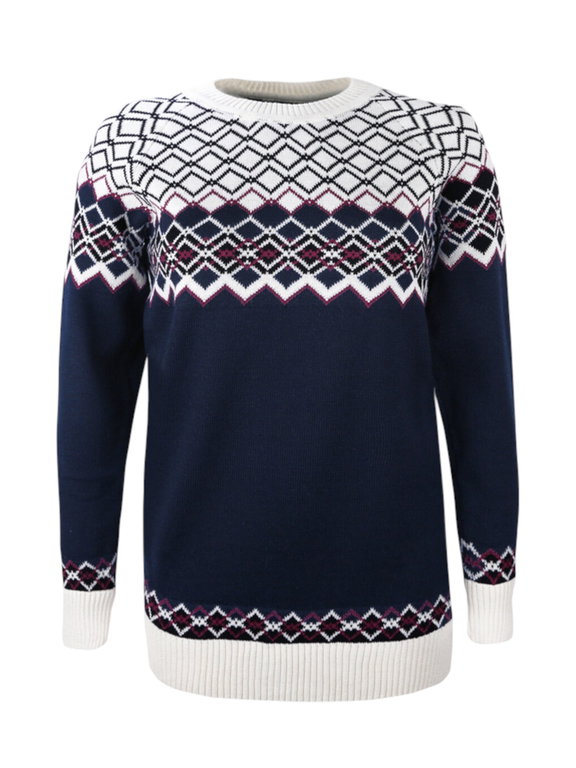 Kama Sweater Pullover 5045 mit Nordischen Muster (Merinowolle-Mischung) navyblau Damen