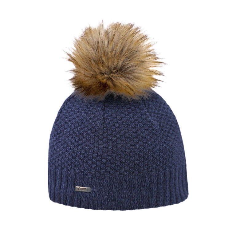 Kama Strickmütze (Bommel) A166 Merino - Damen navyblau - 1 Stück