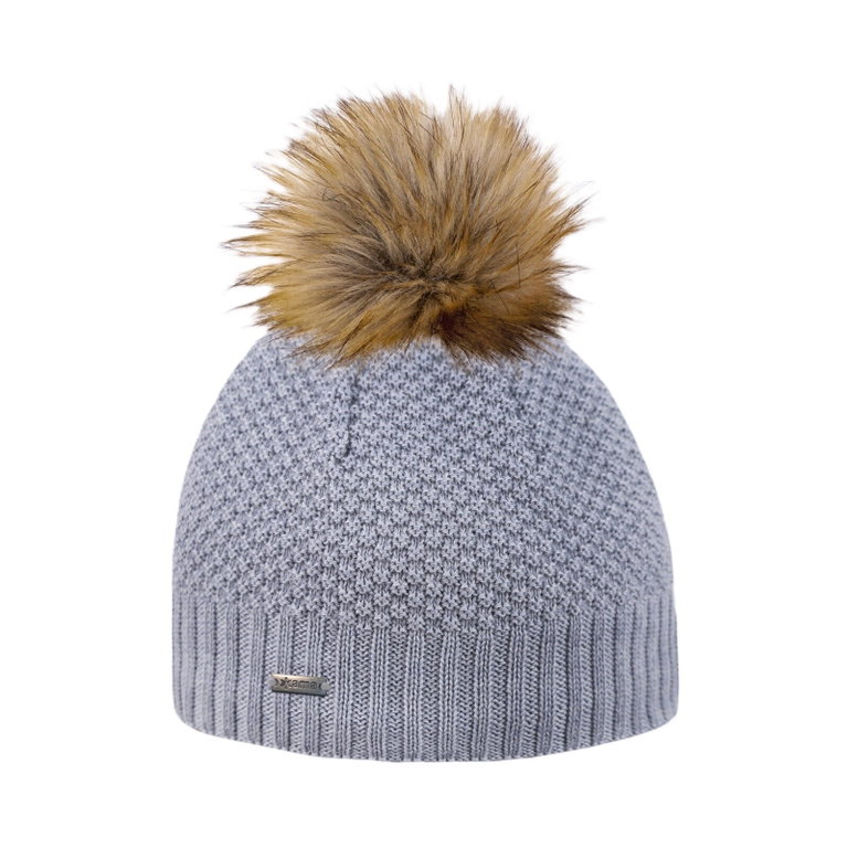 Kama Strickmütze (Bommel) A166 Merino - Damen grau - 1 Stück