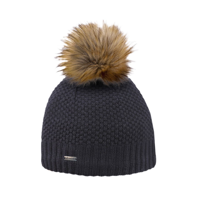 Kama Strickmütze (Bommel) A166 Merino - Damen schwarz - 1 Stück