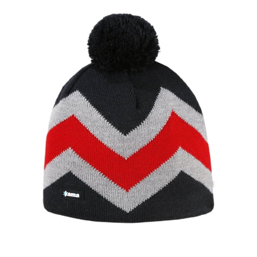 Kama Strickmütze (Bommel) A179 Merino - graphitgrau/grau/rot - 1 Stück