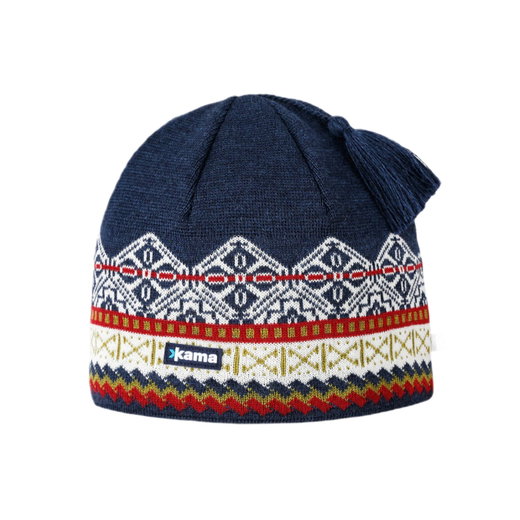 Kama Strickmütze (Bommel) A187 Merino - navyblau/weiss/rot - 1 Stück