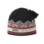 Kama Strickmütze (Bommel) A187 Merino - graphitgrau/weiss/rot - 1 Stück