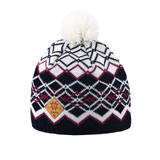 Kama Strickmütze (Bommel) A172 Merino - Damen navyblau/weiss- 1 Stück