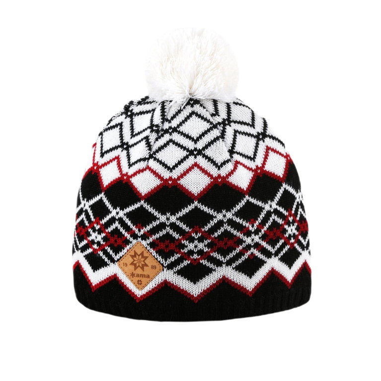 Kama Strickmütze (Bommel) A172 Merino - Damen schwarz/weiss- 1 Stück