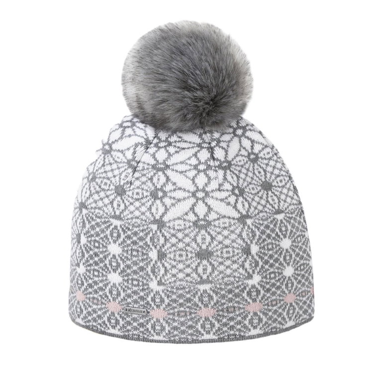 Kama Strickmütze (Bommel) A183 Merino - Damen grau/weiss - 1 Stück