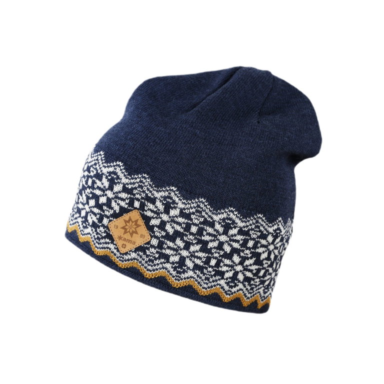 Kama knitted hat (beanie) A189 Merino - ladies navy blue/white - 1 piece